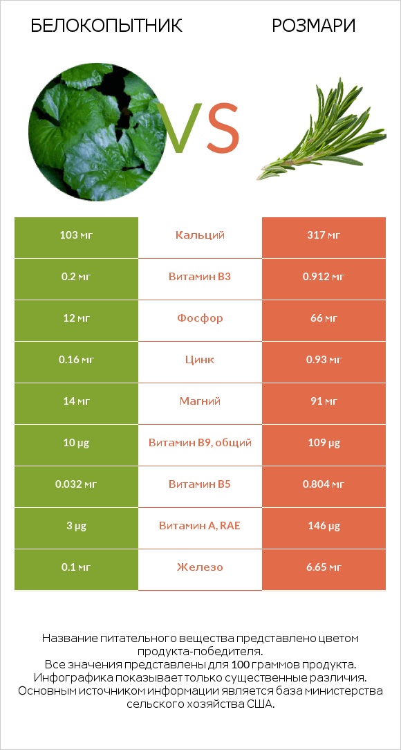 Белокопытник vs Розмари infographic