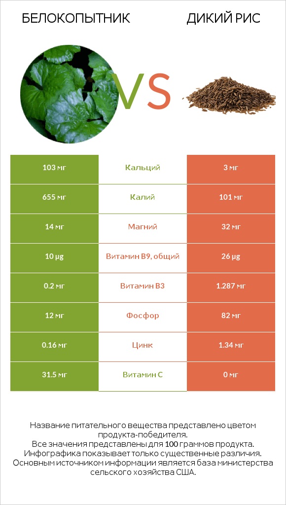 Белокопытник vs Дикий рис infographic