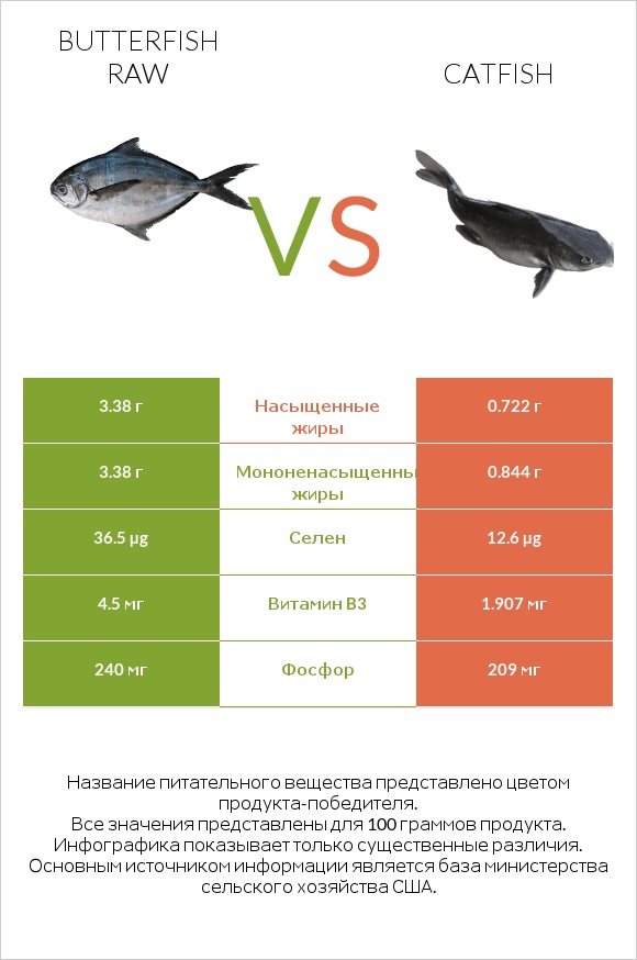 Butterfish raw vs Catfish infographic