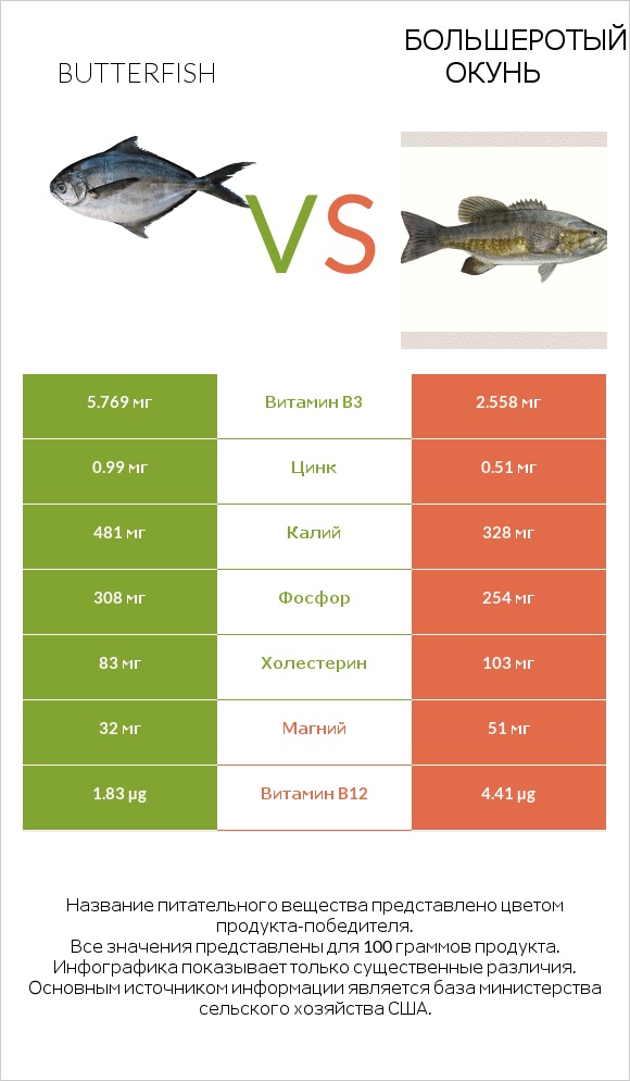 Butterfish vs Большеротый окунь infographic