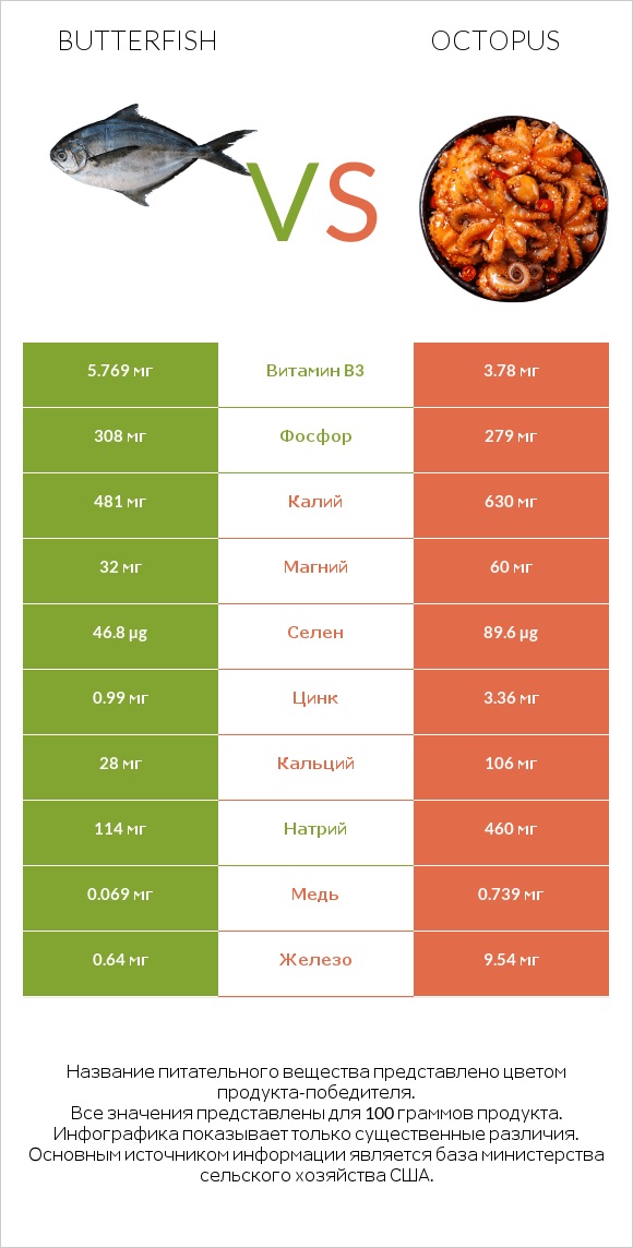 Butterfish vs Octopus infographic