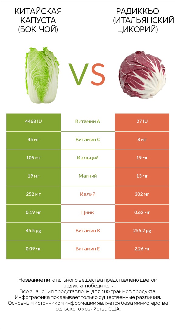 Китайская капуста vs Radicchio infographic