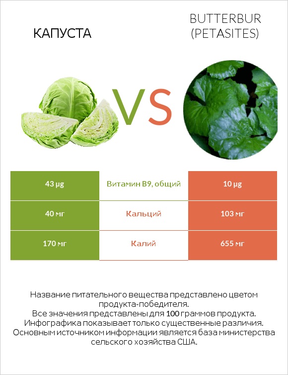 Капуста vs Butterbur infographic