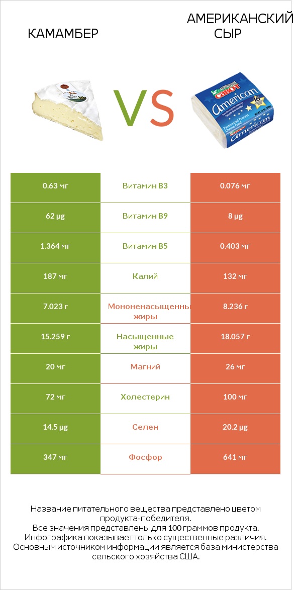 Камамбер vs Американский сыр infographic