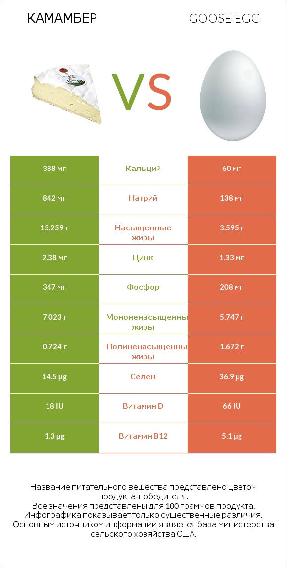 Камамбер vs Goose egg infographic