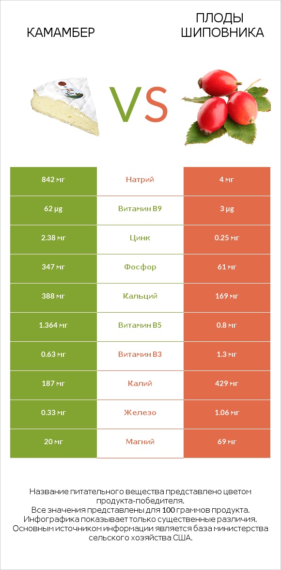 Камамбер vs Плоды шиповника infographic