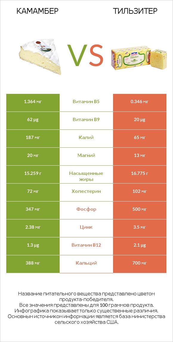 Камамбер vs Тильзитер infographic