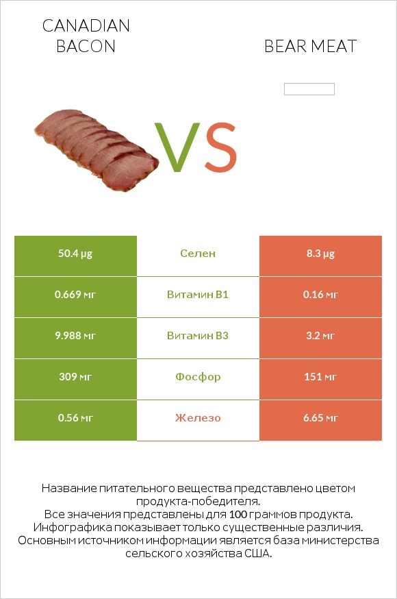 Canadian bacon vs Bear meat infographic
