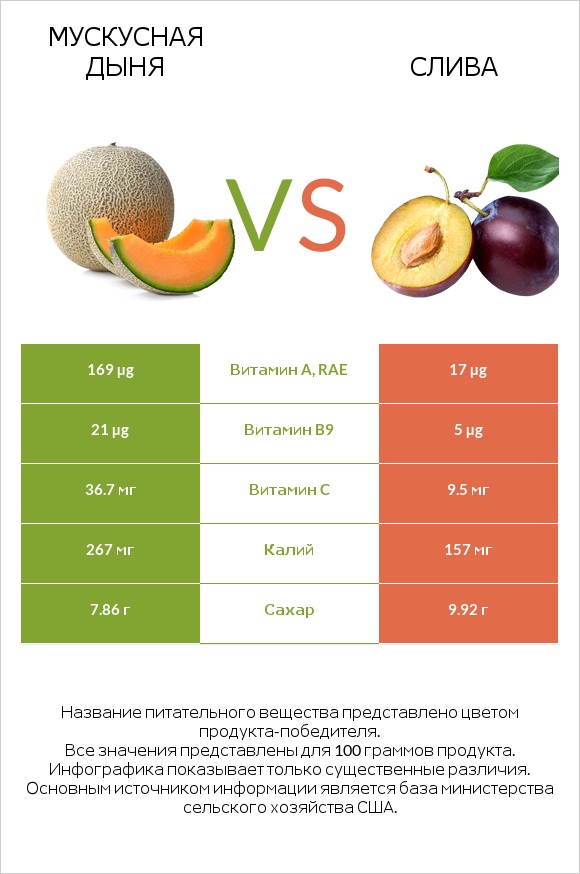 Мускусная дыня vs Слива infographic