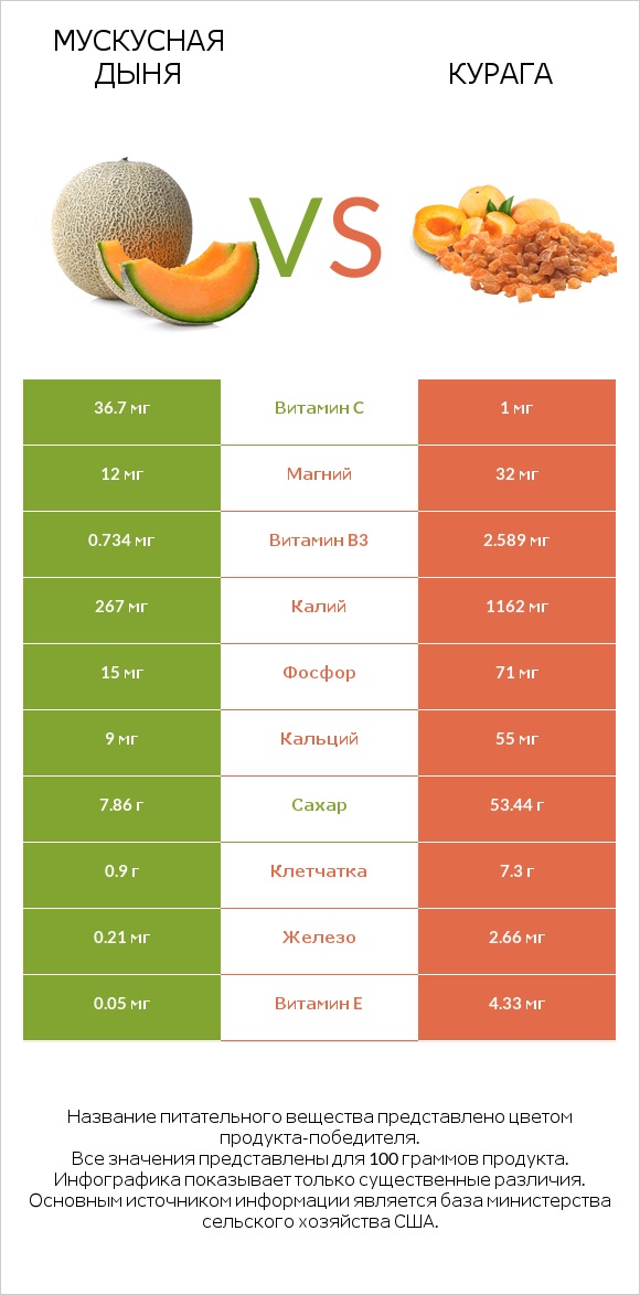 Мускусная дыня vs Курага infographic