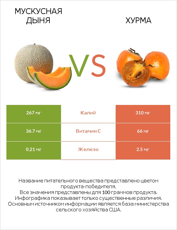 Мускусная дыня vs Хурма infographic