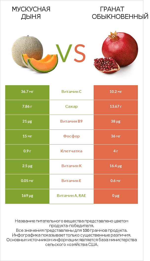 Мускусная дыня vs Гранат обыкновенный infographic