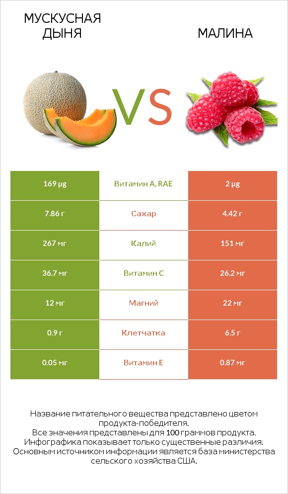 Мускусная дыня vs Малина infographic