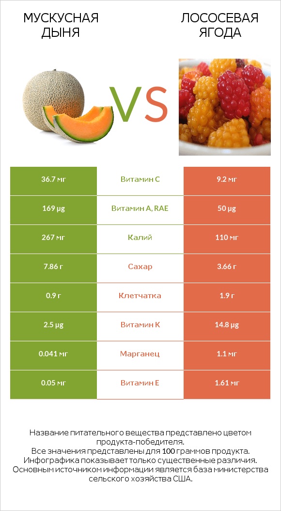 Мускусная дыня vs Лососевая ягода infographic