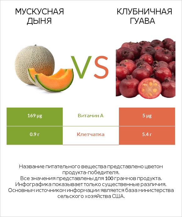 Мускусная дыня vs Клубничная гуава infographic