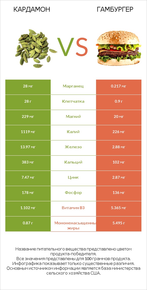 Кардамон vs Гамбургер infographic