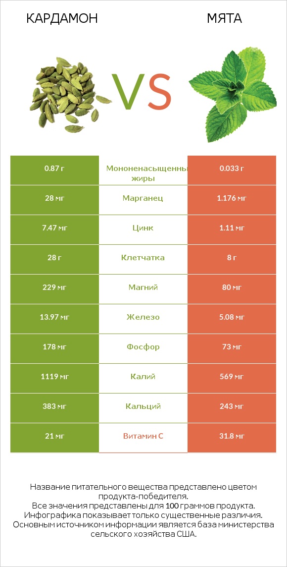 Кардамон vs Мята infographic