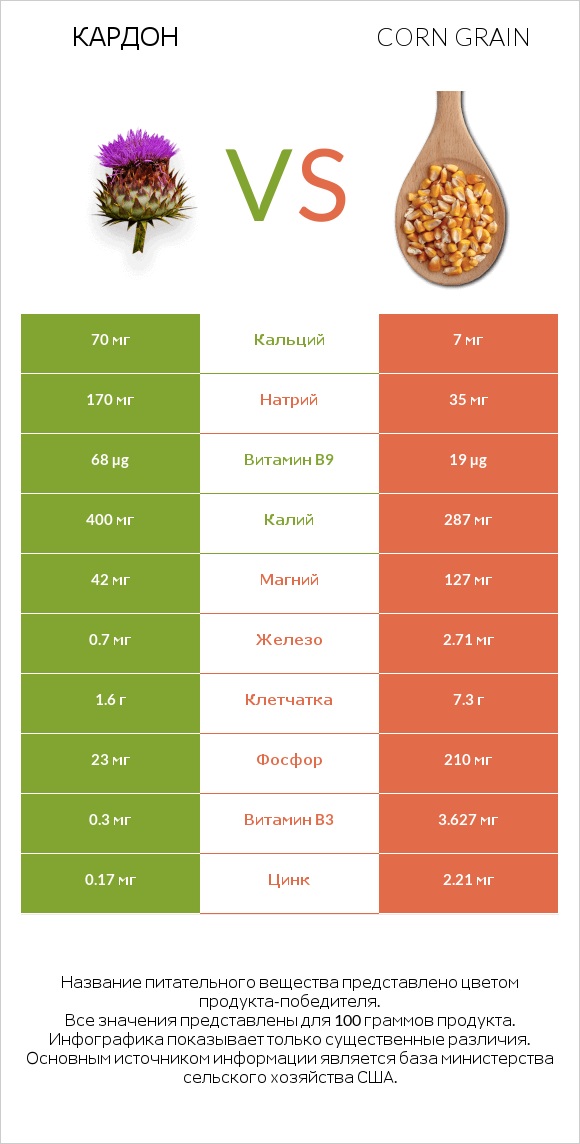 Кардон vs Corn grain infographic