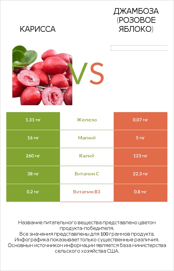 Карисса vs Джамбоза (розовое яблоко) infographic