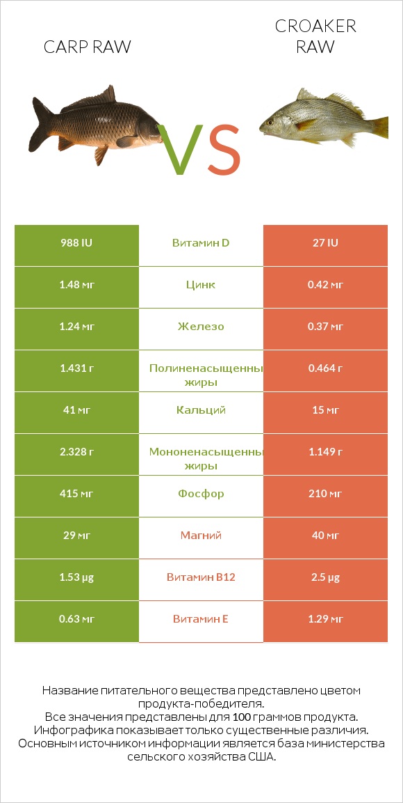 Carp raw vs Croaker raw infographic