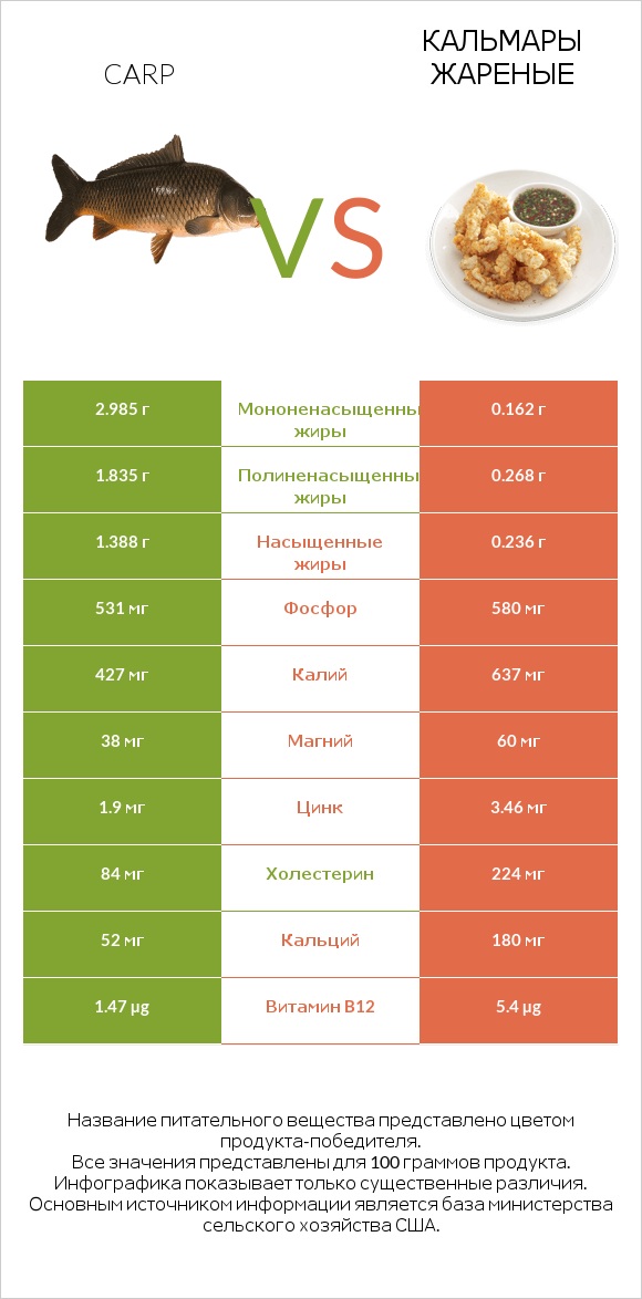 Carp vs Кальмары жареные infographic