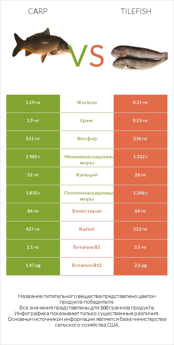 Carp vs Tilefish infographic