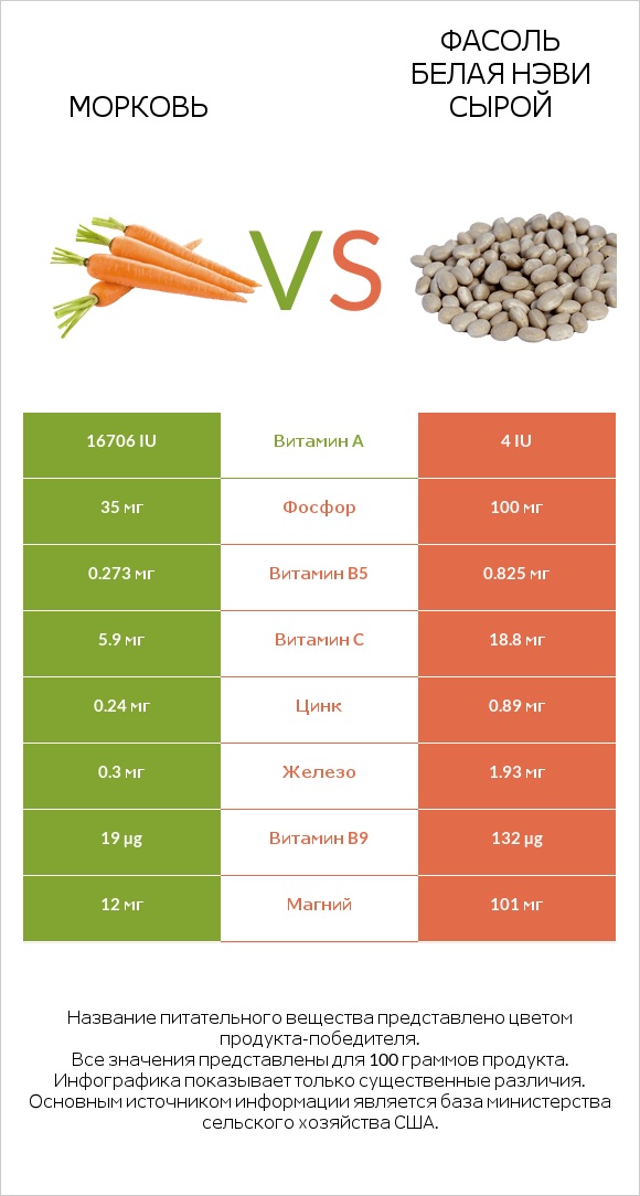 Морковь vs Фасоль белая нэви сырой infographic