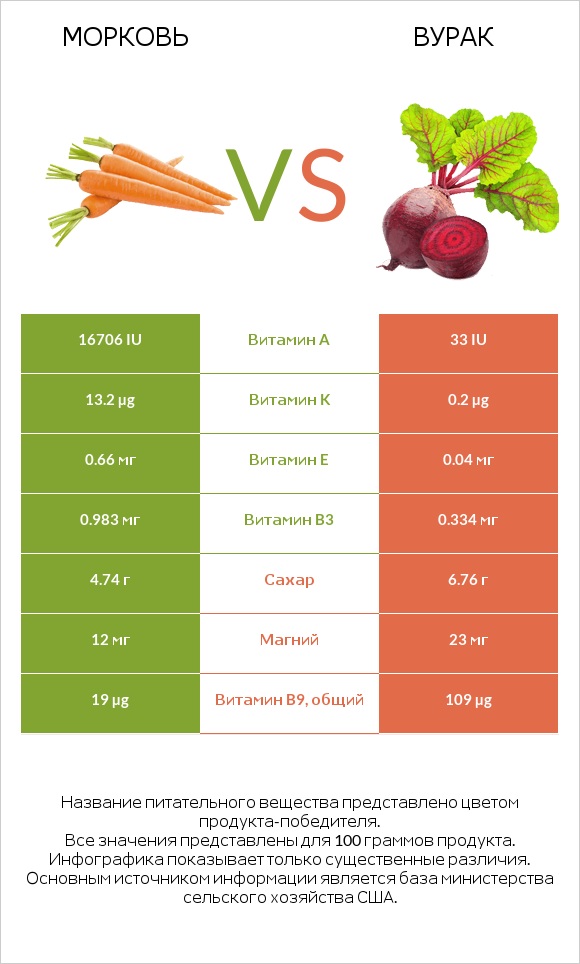 Морковь vs Вурак infographic