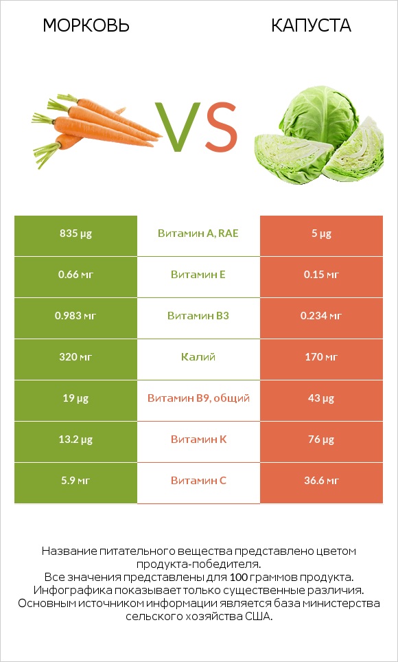 Морковь vs Капуста infographic