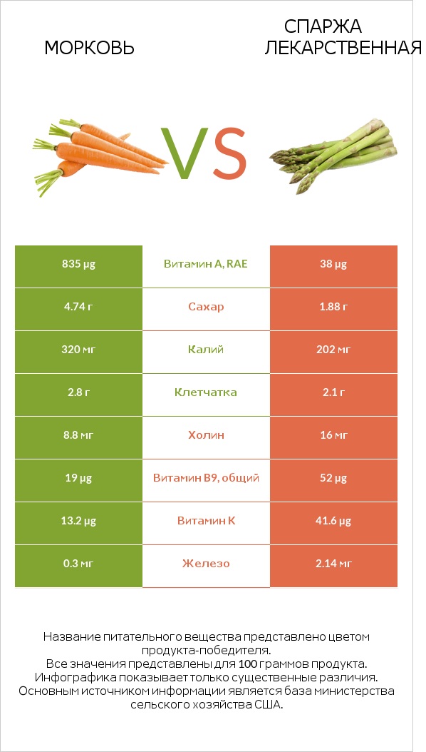 Морковь vs Спаржа лекарственная infographic