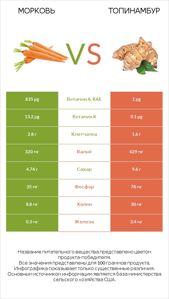 Морковь vs Топинамбур infographic