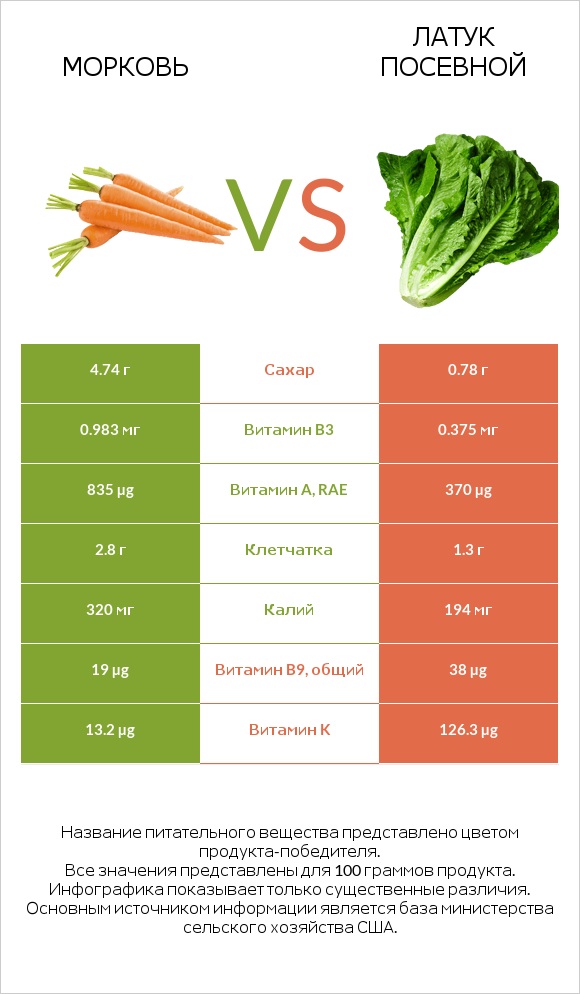 Морковь vs Латук посевной infographic