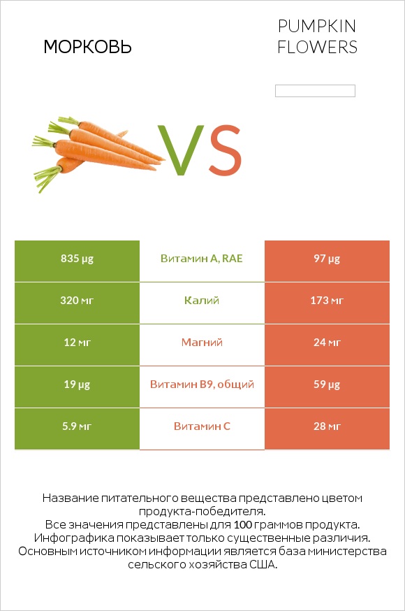 Морковь vs Pumpkin flowers infographic