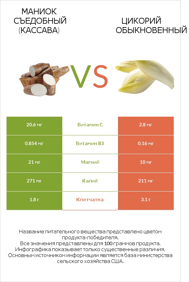 Маниок съедобный (кассава) vs Цикорий обыкновенный infographic