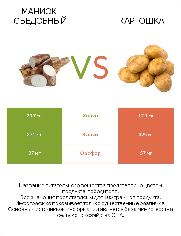 Маниок съедобный vs Картошка infographic