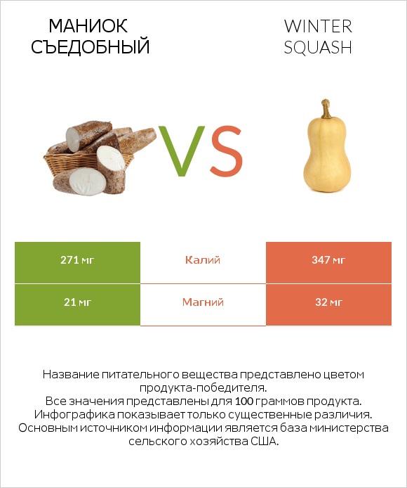Маниок съедобный vs Winter squash infographic