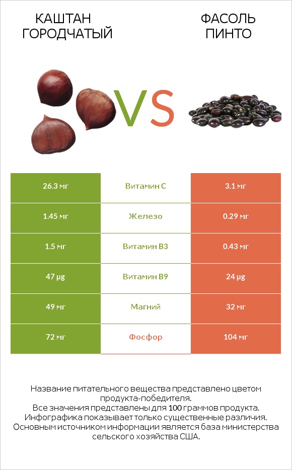 Каштан городчатый vs Фасоль пинто infographic