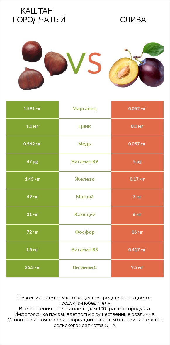 Каштан городчатый vs Слива infographic