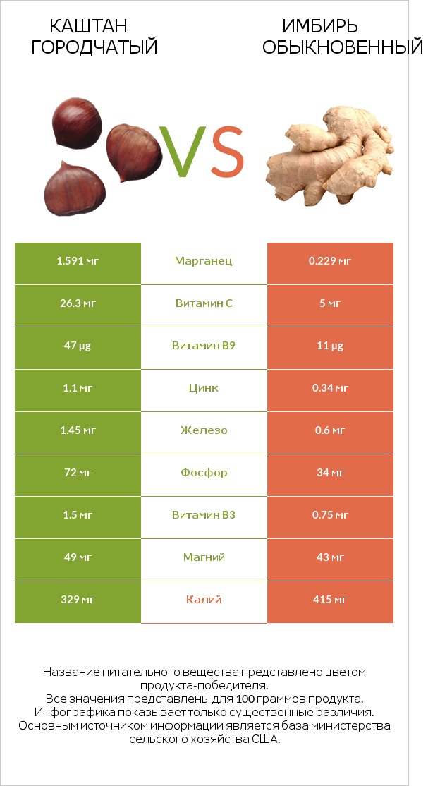Каштан городчатый vs Имбирь обыкновенный infographic