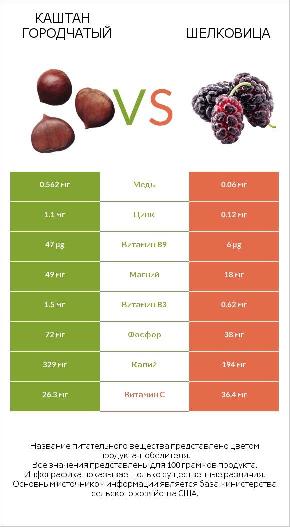Каштан городчатый vs Шелковица infographic