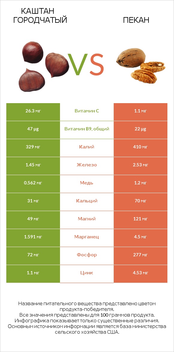 Каштан городчатый vs Пекан infographic
