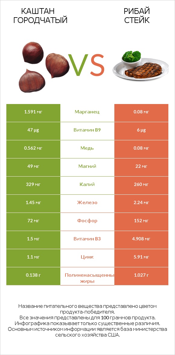 Каштан городчатый vs Рибай стейк infographic