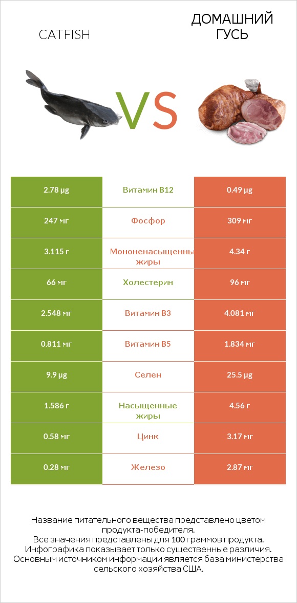 Catfish vs Домашний гусь infographic