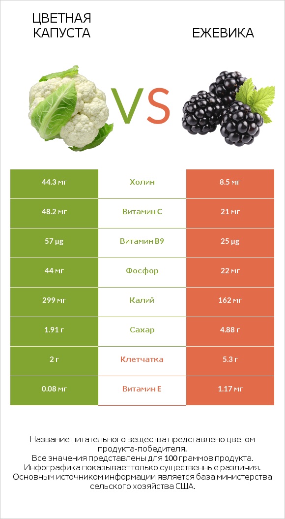 Цветная капуста vs Ежевика infographic