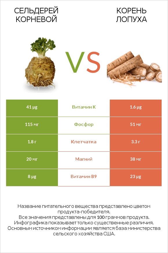 Сельдерей корневой vs Корень лопуха infographic