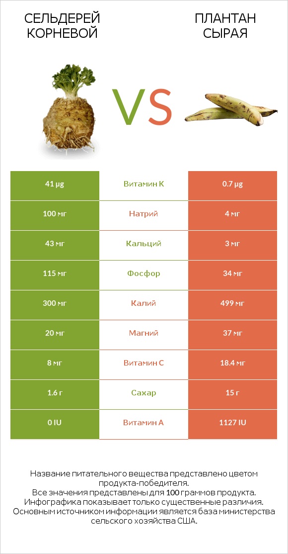 Сельдерей корневой vs Плантан сырая infographic