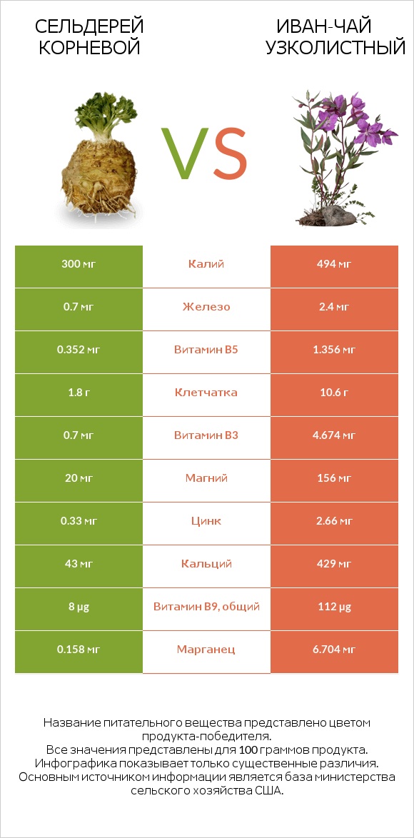 Сельдерей корневой vs Иван-чай узколистный infographic
