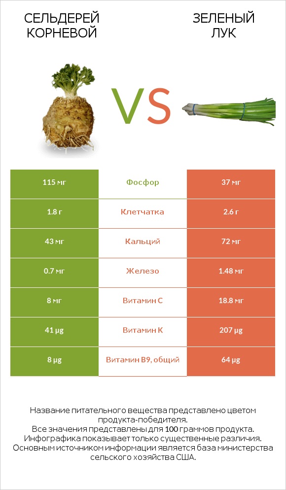Сельдерей корневой vs Зеленый лук infographic