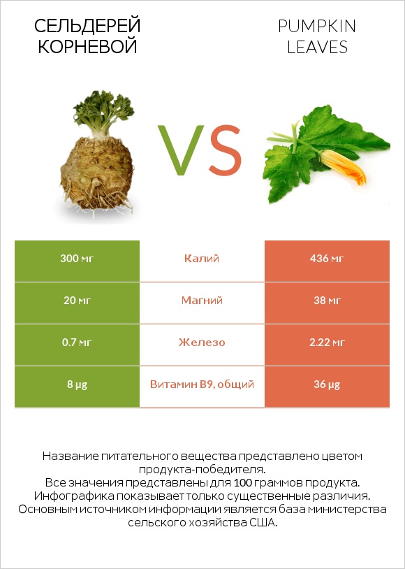 Сельдерей корневой vs Pumpkin leaves infographic