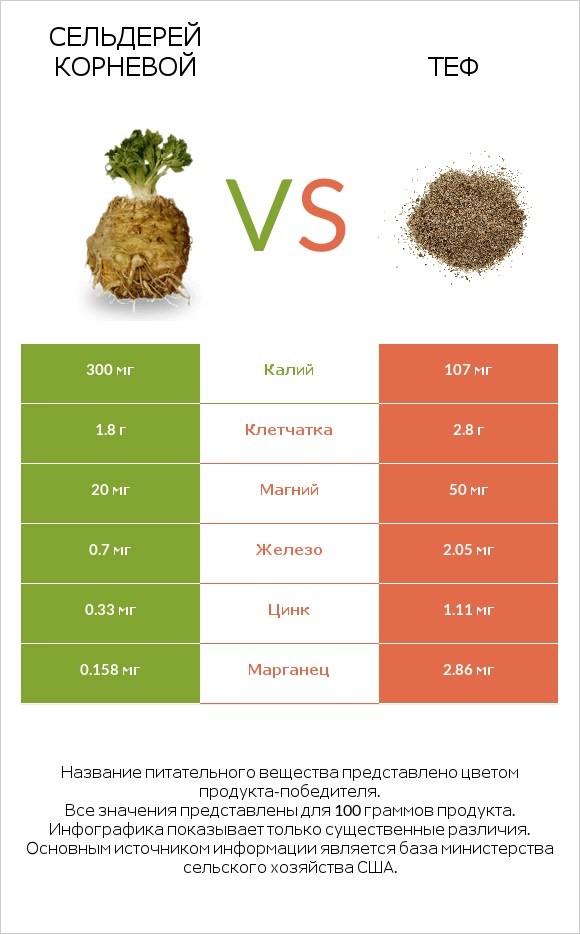 Сельдерей корневой vs Теф infographic